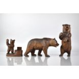 A Collection of Three Early 20th Century Carved Black Forest Bears All with Glass Eyes, Standing