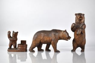 A Collection of Three Early 20th Century Carved Black Forest Bears All with Glass Eyes, Standing