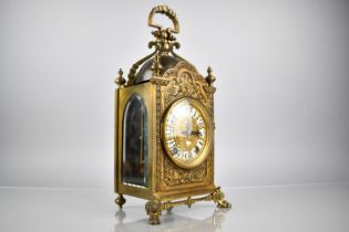 A Heavy Continental Bronze Lantern Clock, The 8 Day Movement Stamped 108341 with Key and Pendulum,