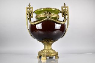 A Large French Ormolu Mounted Glazed Two Handled Urn with Ribbon and Swag Decoration in The Second
