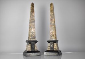 A Pair of 19th Century Egyptian Revival Green and Black Marble Obelisks decorated with