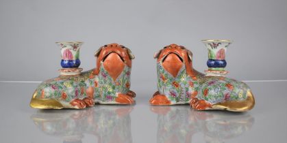 A Pair of 19th/20th Century Qing Period Chinese Porcelain Coral Red Faced and Pawed Foo Dog/Temple