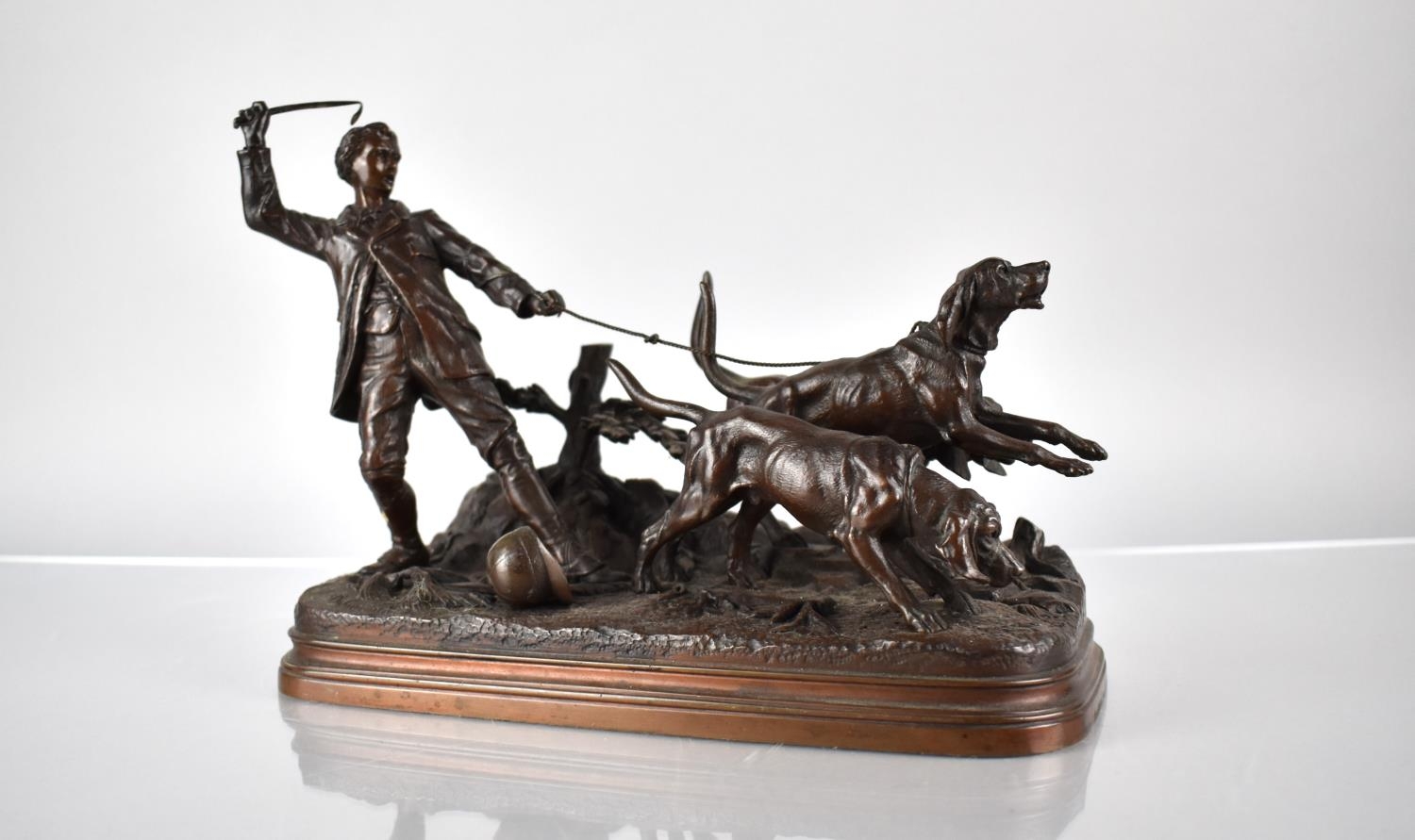 After E. Dubucand, Bronze Figure Group, "Valet de Limier" or "The Bloodhound Handler", on - Image 3 of 5