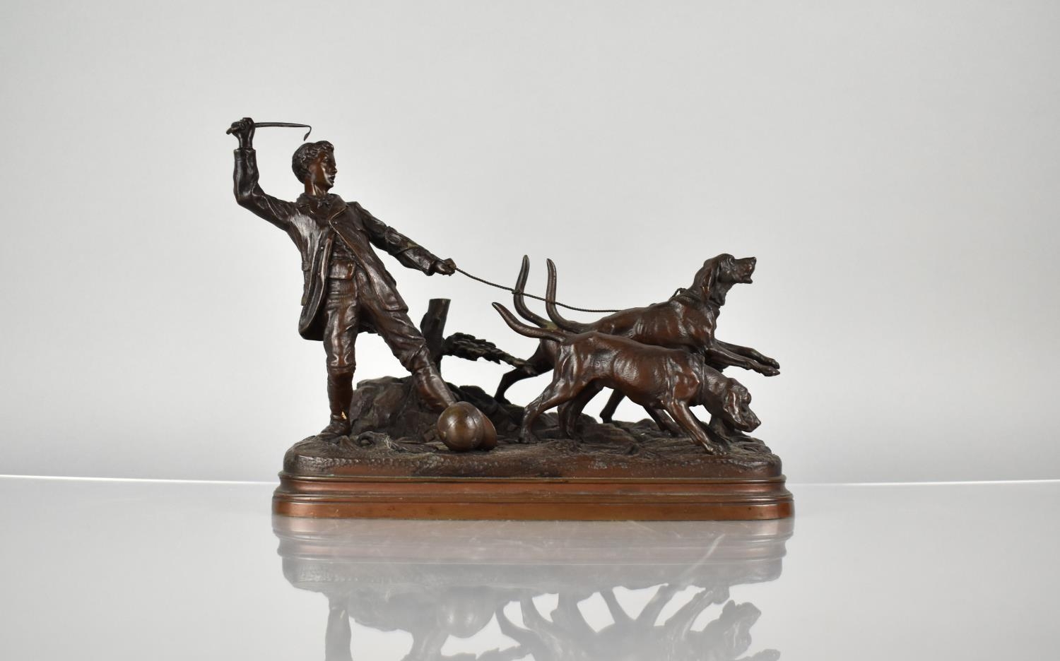 After E. Dubucand, Bronze Figure Group, "Valet de Limier" or "The Bloodhound Handler", on