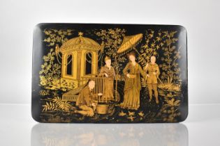 A Late 19th/20th Century Chinoiserie Box with Hinged Lid Decorated with Figures in Garden
