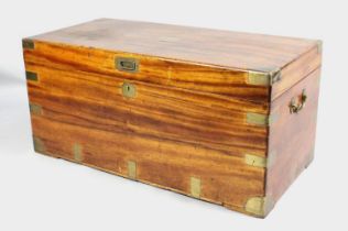 A 19th Century Colonial Camphor Wood Campaign Travelling Trunk with Brass Mounts and Inset Brass