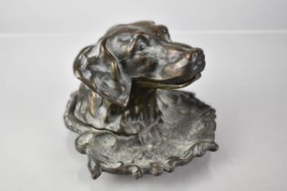 A French Bronze Desk Top Inkwell in The Form of A Spaniel's Head, Hinged to Reveal Ceramic