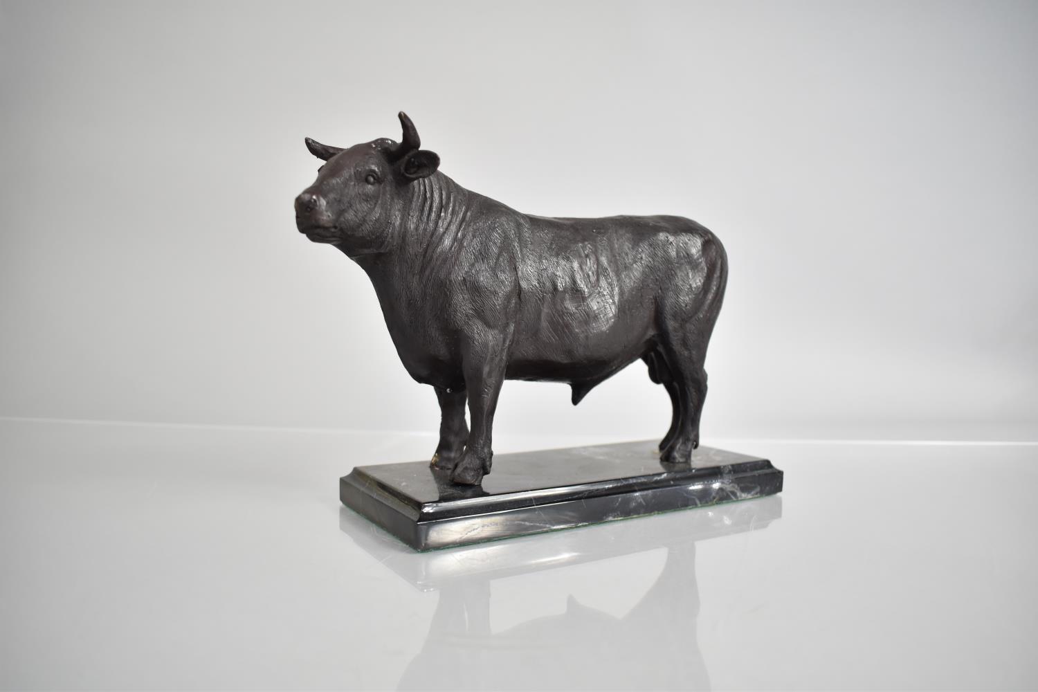 A Modern Bronze Study of a Continental Bull on Rectangular Marble Plinth Base, 21cm Long - Image 2 of 3