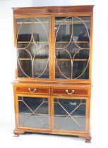 A Modern String Inlaid Mahogany Glazed Bookcase, The Base with Two Drawers Over Glazed Doors to