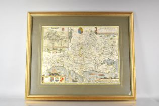 A Framed 19th Century Map of Dorsetshyre by John Speed and Jodocus Hondius Dated 1662 51x38 cms