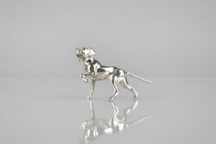 A Small Silver Study of a Standing Hound with Raised Paw, Stamped to Belly, 4cms High