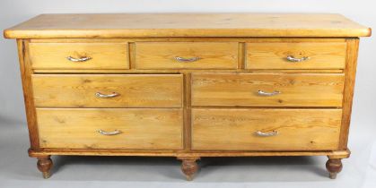 A Late Victorian Pine Kitchen Dresser Base with Three Short and Four Long Drawers, All with