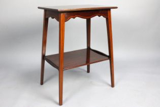 An Edwardian Mahogany Small Rectangular Occasional Table with Stretcher Shelf, String Inlay to