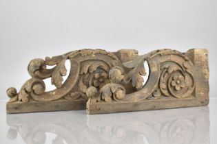A Pair of 18th Century Carved Oak Architectural Brackets with Leaf Scroll Decoration. 30cm x 14cm