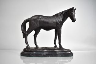 A Modern Bronze Study of a Standing Horse on Shaped Marble Plinth Base, 26cm Long