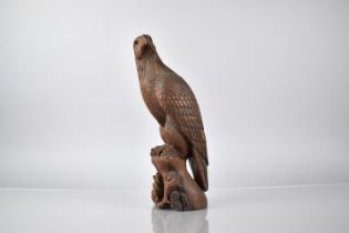 A Late 19th/Early 20th Century Carved Wooden Japanese Study of an Eagle Perched On a Rock with Glass