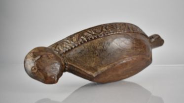 A Carved Wooden Water Drinking Bowl of Kharal Form , Boat Shaped with Buffalo Handle and Muridae