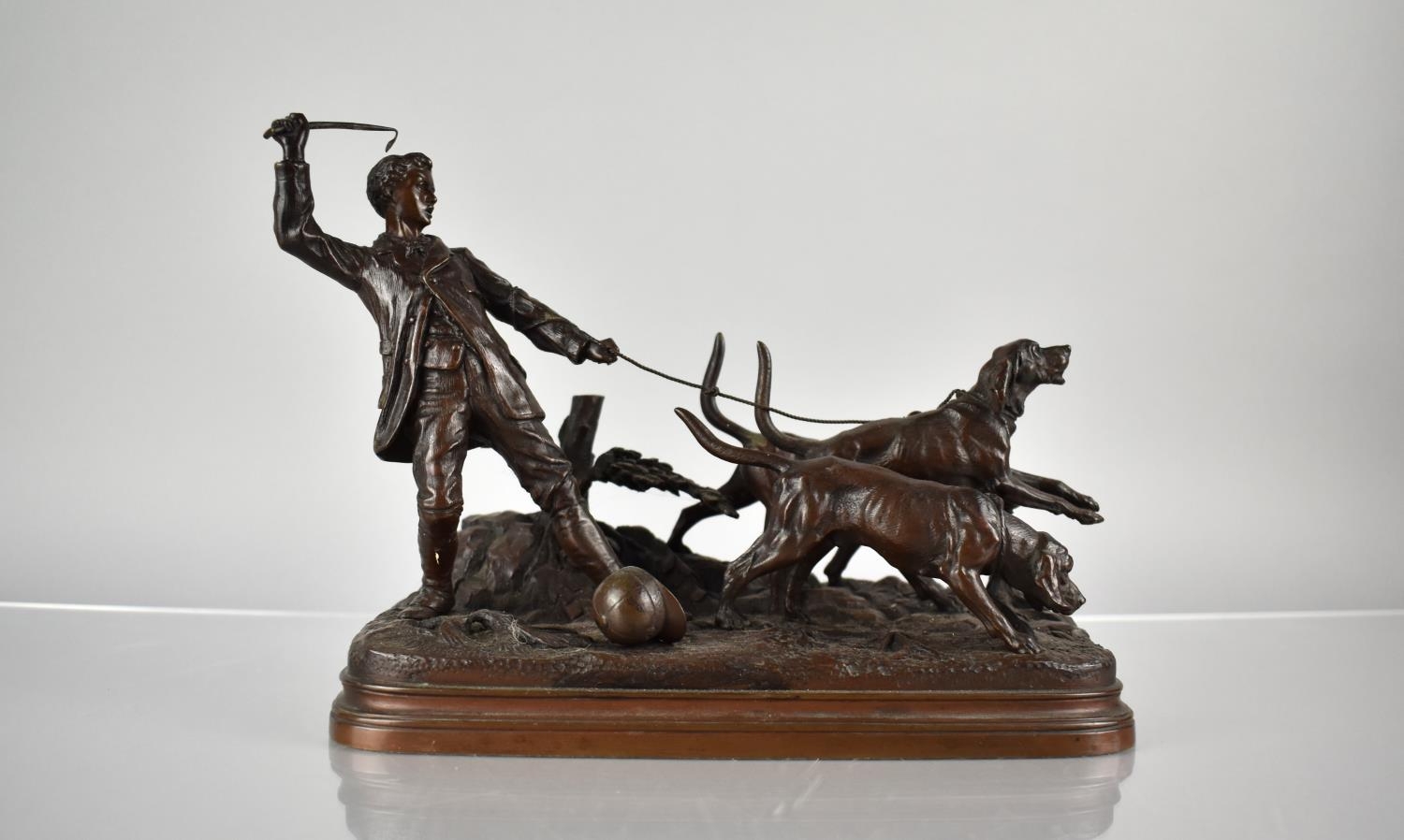 After E. Dubucand, Bronze Figure Group, "Valet de Limier" or "The Bloodhound Handler", on - Image 4 of 5