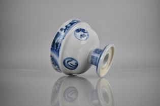 A Japanese Porcelain Blue and White Pedestal Bowl with Cartouche Panel Design Featuring Birds,