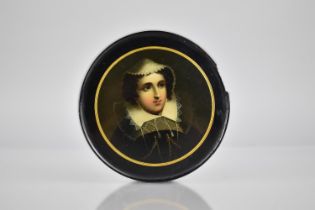 An Early 19th Century German Papier Mache Snuff Box and Cover Signed Stobwasser, The Cover Decorated