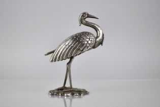 A White Metal Study of a Crane, 11.5cms High