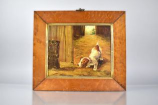 A 19th Century Maple Framed Oil on Board, Terrier Mousing In Barn, Unsigned 23x19cm