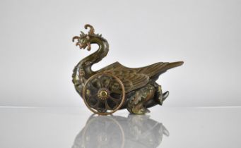 A Japanese Bronze Table Carriage in the Form of a Cockerel with Feathered Detail and Back Store