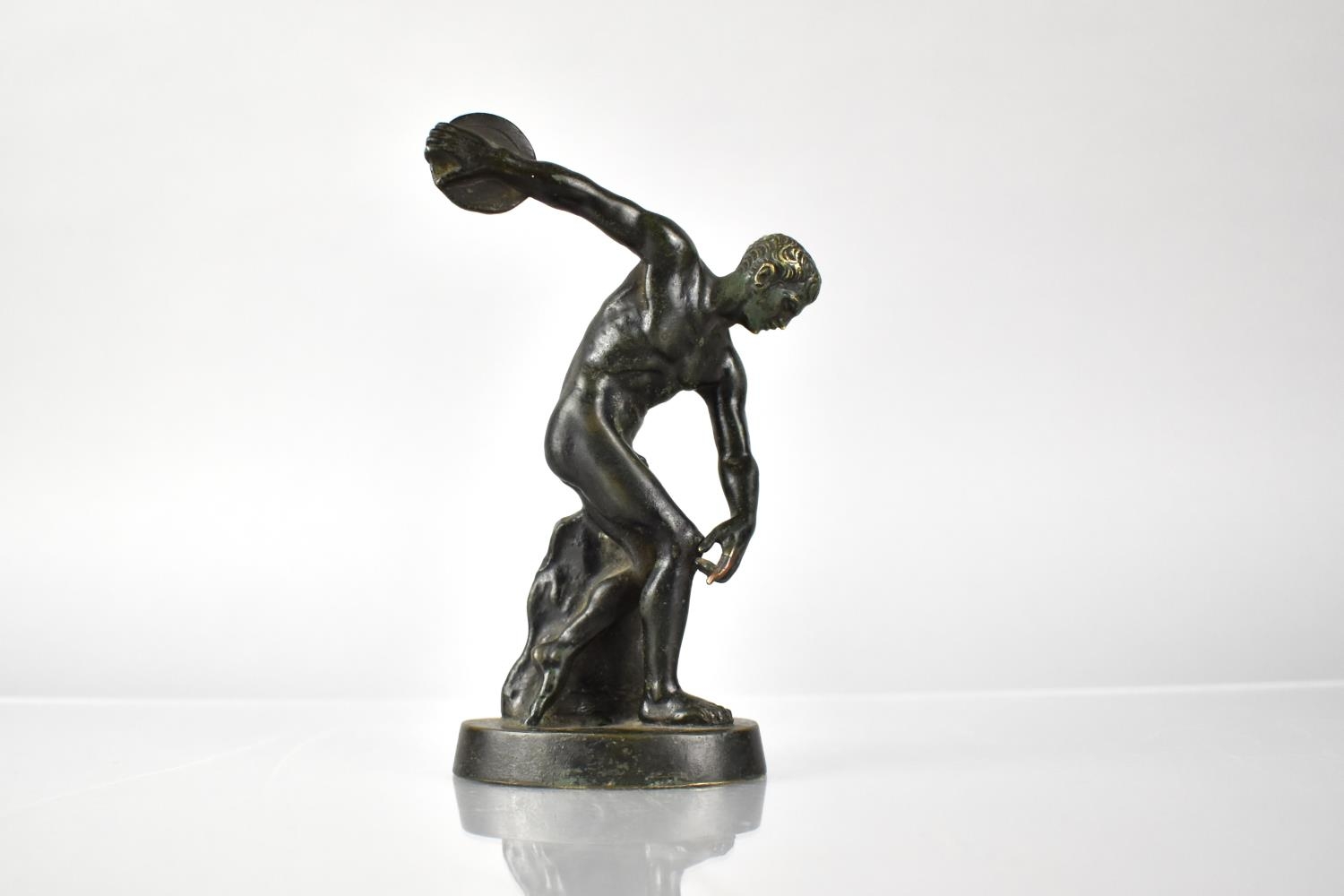 A Souvenir Grand Tour Bronze Figure, Discobolus After Myron on Oval Plinth, 14.5cm High