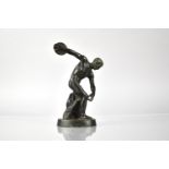A Souvenir Grand Tour Bronze Figure, Discobolus After Myron on Oval Plinth, 14.5cm High