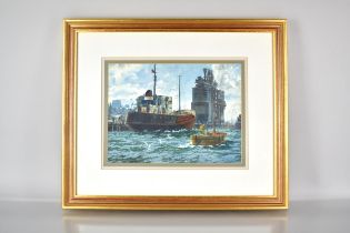 A Contemporary Gilt Framed Watercolour of Dock Scene Signed Anthony King, 29x22 cms