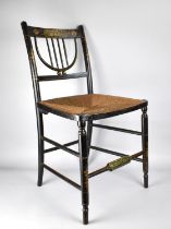 An Early 19th Century Regency Ebonised Chair with Original Polychrome Painted Decoration, 82cm High