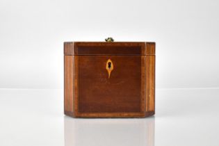 A Georgian Satinwood Two Division Tea Caddy with Canted Corners Inlaid as Reeded Columns, String