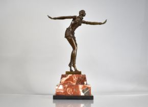 A Reproduction Bronze Art Deco Figure After Chiparus, Set on Stepped Marble Plinth, 48cm High