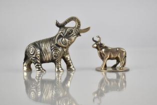 Two Silver Miniatures, Elephant, 5cm High and Bull, 3cm High, 800 Silver