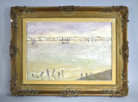 A Gilt Framed Oil on Canvas "Newport", Signed J. Adams, 54x37cm