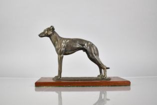 A Cast Metal Study of Standing Greyhound, Set on Rectangular Wooden Base, 23x10cm