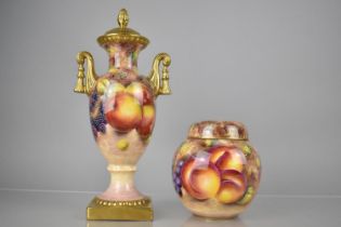 A G Delaney Hand Painted Porcelain Vase of Urn Form on Square Base, Decorated with Still Life, Fruit