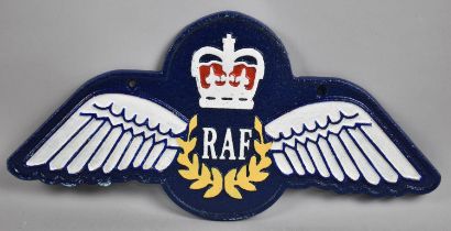 A Reproduction Cold Painted Cast Metal Sign for the RAF, 35cm Wide