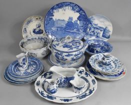 A Collection of Various Blue and White Ceramics to Comprise Willow Pattern Plates, Lidded Tureen and