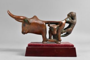 An Interesting Indian Copper Stand in the Form of Tiger Attacking Cow Defending Calf, Set on