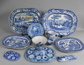 A Collection of Various 18th and 19th Century Blue and White to Comprise Meat Plates, Tureen Lids