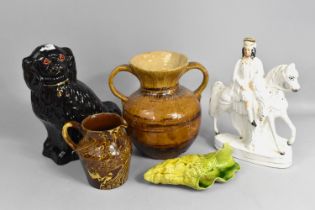 A Collection of 19th and 20th Century Glazed Ceramics to Comprise Large Treacle Glazed Twin