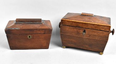 Two 19th Century Mahogany Sarcophagus Shaped Tea Caddies for Restoration, Largest 21cms Wide