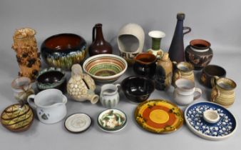 A Collection of Various Studio Pottery to Comprise Sleeve Item Decorated in High Relief,