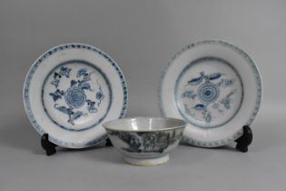 Two Tek Sing Plates, 22cm and 21cm Diameter Together with Bowl, all with Nagel Auction Labels