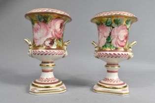 A Pair of Italian Ceramic Pedestal Vases of Urn form, 'Jafferose' Pattern no. 4524, 21cm high