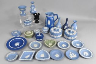 A Collection of Various Wedgwood Jasperware to Comprise Lidded Boxes, Vases, Dishes etc Together