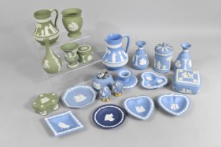 A Collection of Various Wedgwood Jasperware to Comprise Vases, Jugs, Dishes, Boxes etc