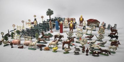 A Collection of Early Cold Painted Lead Farm Animals, Fencing, Trees, Figures etc