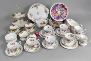 A Collection of Royal Albert China to Comprise Old Country Roses Teawares, Cake Plate Cups, Saucers,